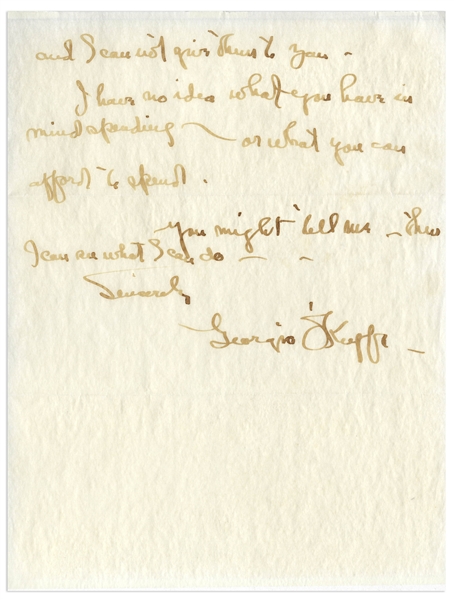 Georgia O'Keeffe Autograph Letter Signed -- ''...in some odd way her face haunts me...''